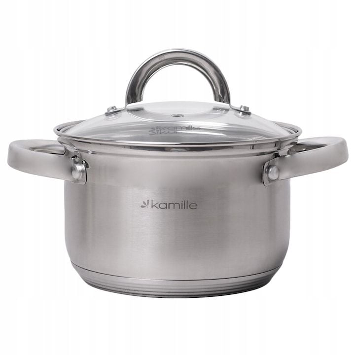 Oala Engros cu capac, Kamille,din Inox, Argintiu, Inductie/Gaz, 20x12.5cm, 3.9L