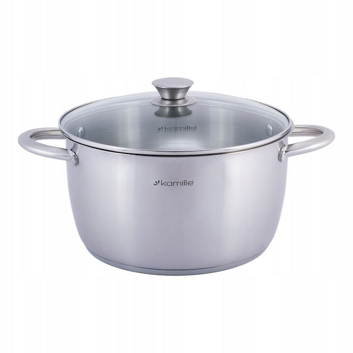 Oala Engros Kamille, din Inox, 5L , cu capac din sticla, 24cm, argintiu