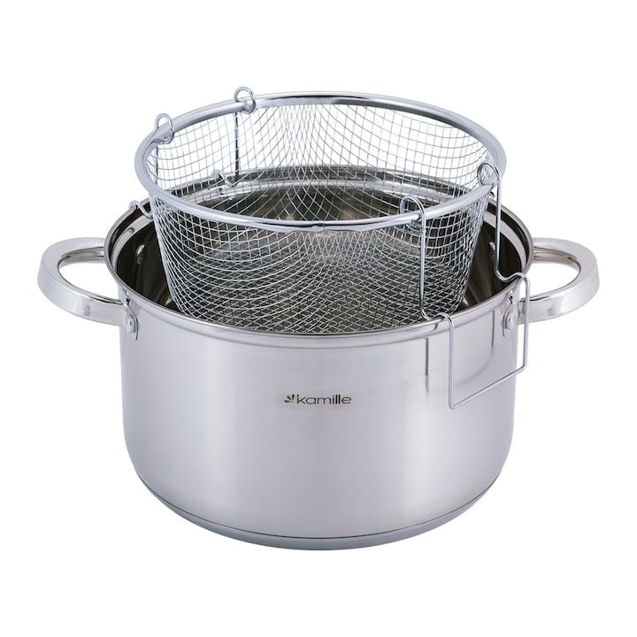 Oala Engros Kamille, diin inox, 6.5 l, cu capac, sita, 24 cm, argintiu