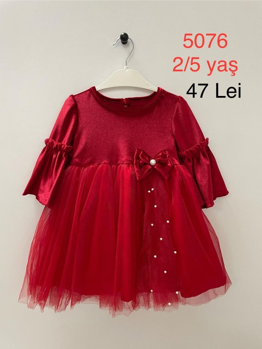 Rochie Engros pentru fete, cu fundita si perle, de Craciun