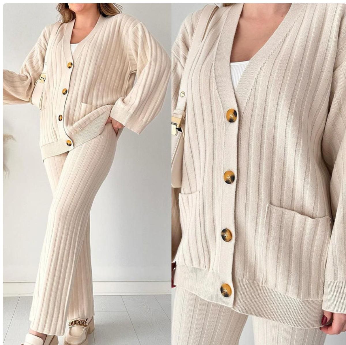 Compleu en gross 2 piese pantaloni si bluza tricot