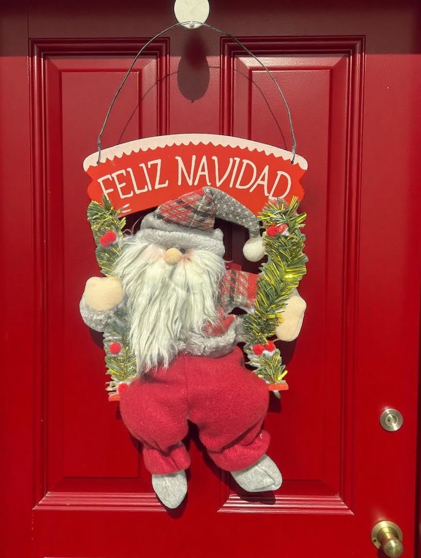 Decor de ușă cu Moș Crăciun și mesaj „Feliz Navidad” – 22,4 x 37 cm,En-gros