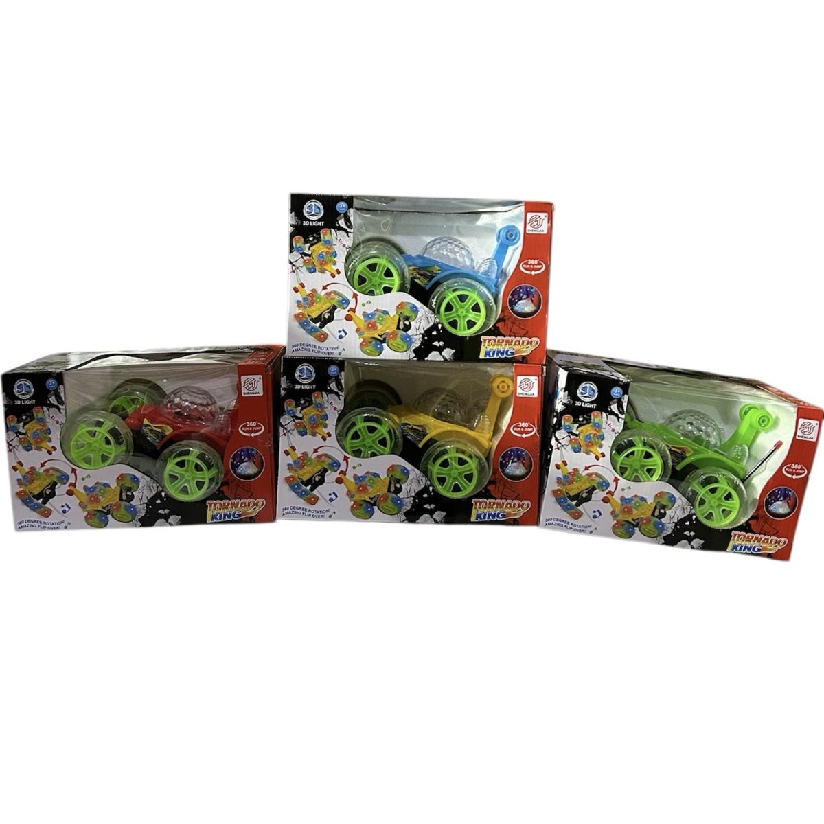 Masina Tornado King 3D cu telecomanda-Engros rosie, rotatie 360 grade, lumini, sunete si baterii telecomanda incluse