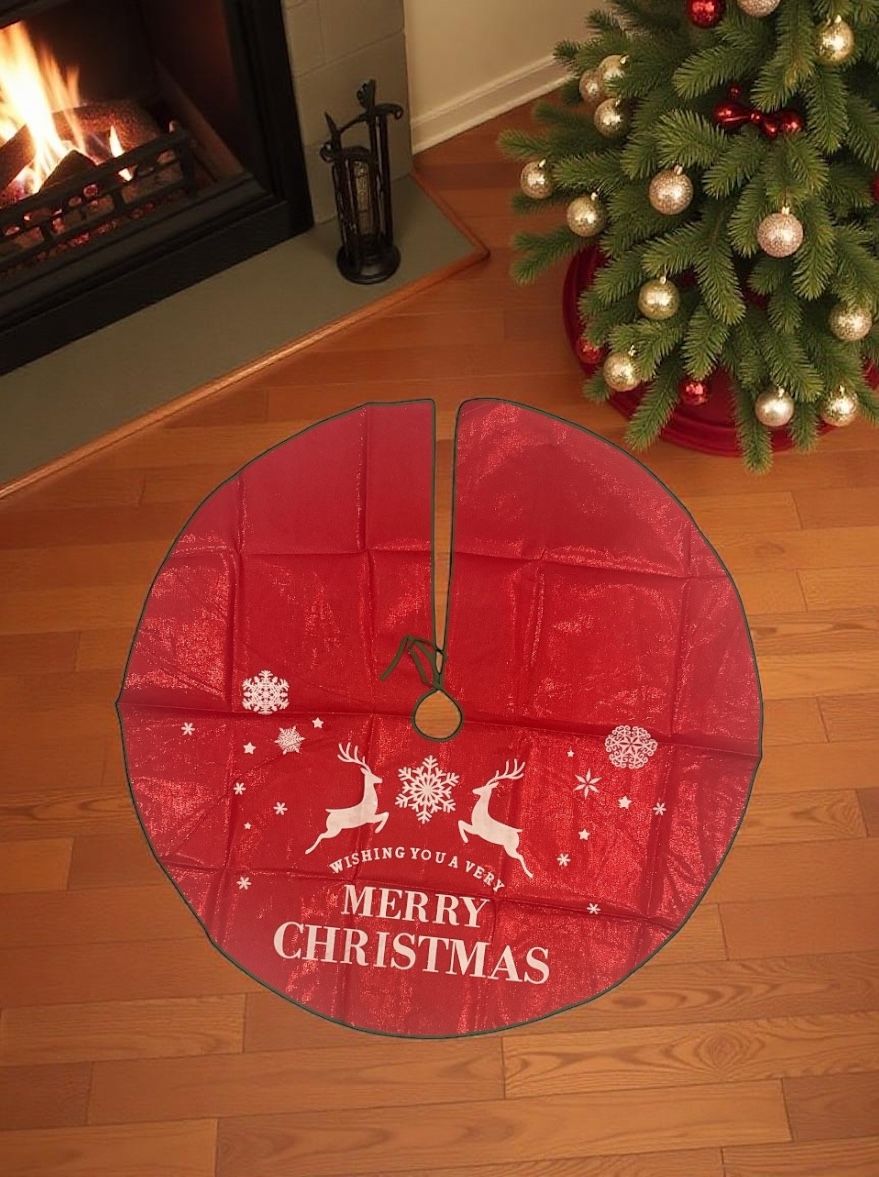 Covoraș Decorativ pentru Brad de Crăciun – 120 cm, Design cu Ren și Fulgi,En-gros