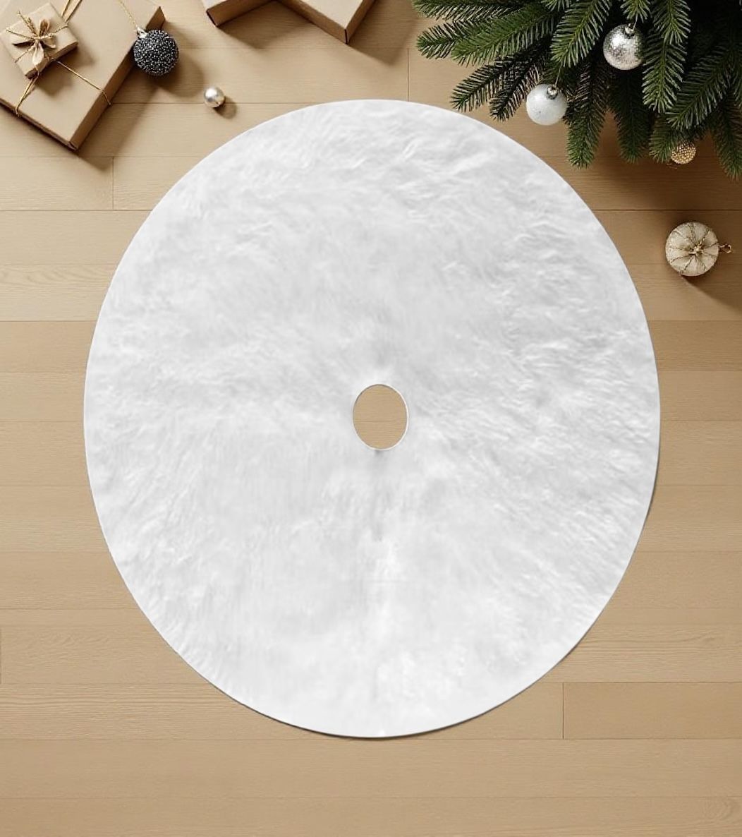 Covoraș de Brad Alb, Efect de Blană – 150 cm, Design Elegant de Iarnă,En-gros