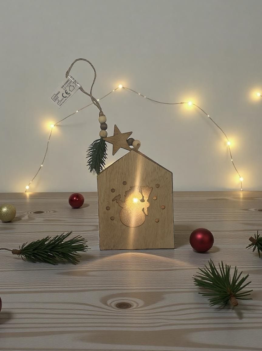 Decorațiune Luminoasă din Lemn – Om de Zăpadă, 9×2,5×12 cm,En-gros