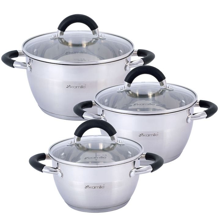 Set Engros de oale din otel inoxidabil 16/18/20 cm, cu 6 piese KM 5754 Kamille