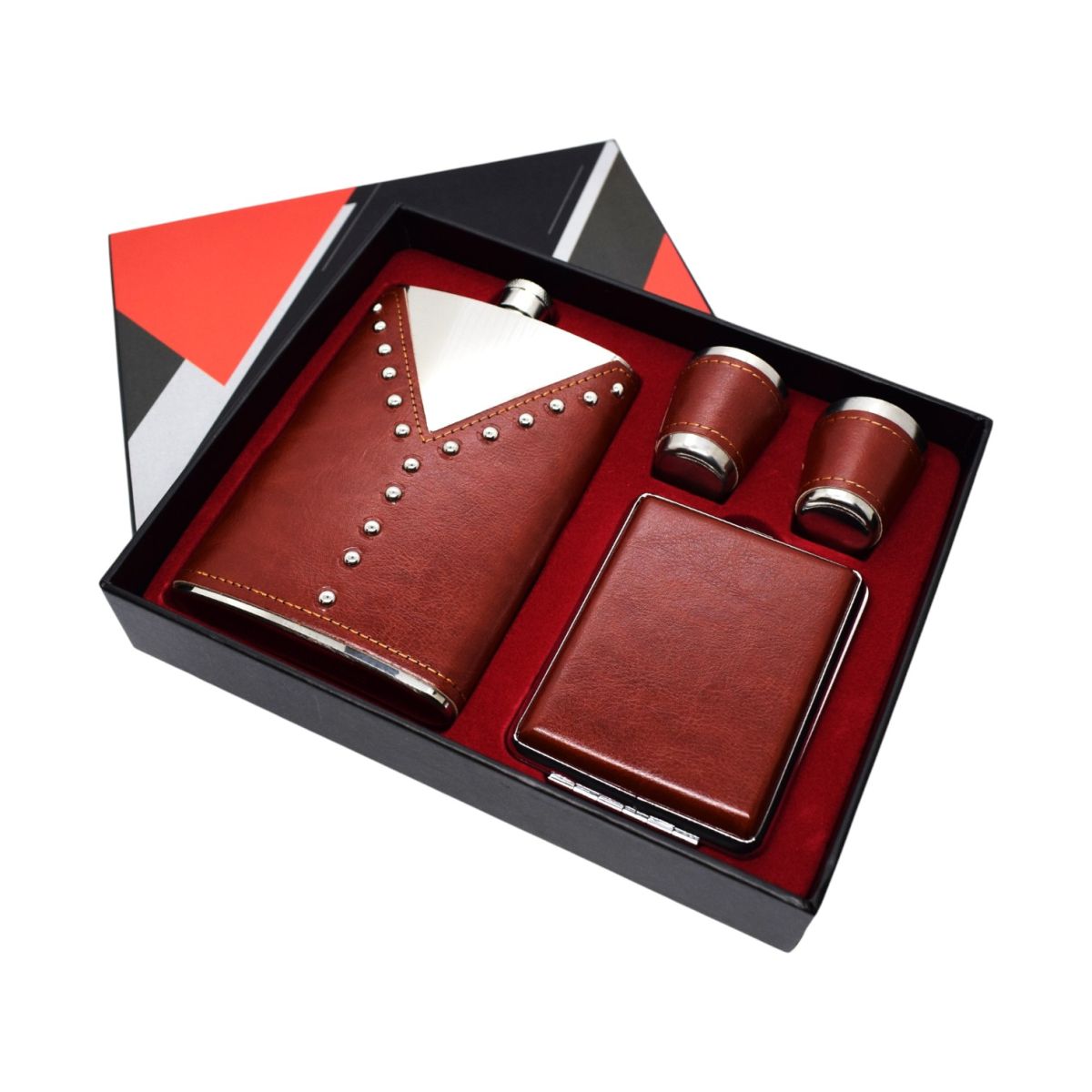 Set cadou sticla inox, 2 pahare inox si tabachera