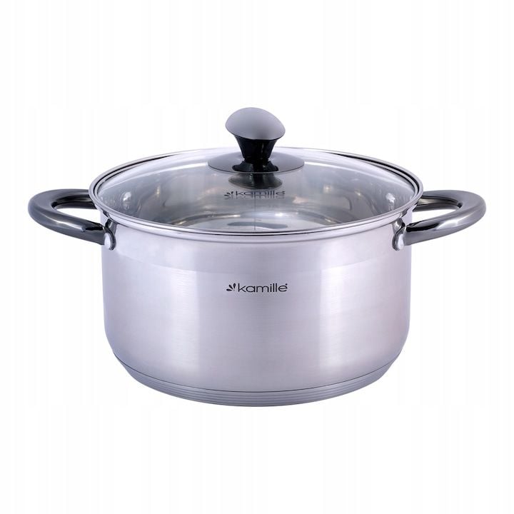 Oala Engros din otel inoxidabil 4,5 L cu capac din sticla, Kamille, 22cm, inductiva