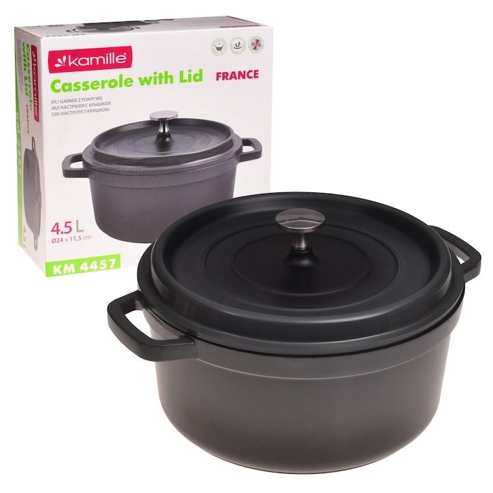 Oala Engros traditionala, Kamille , din Aluminiu, 4.5 L, 24 x 11.5 cm, Negru