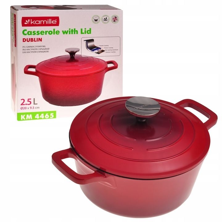 Oala Engros din aluminiu cu marmura Kamille KM-4465, antiaderenta, 2.5L, 20x9.5cm, pentru inductie