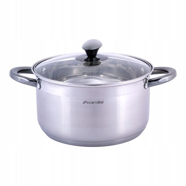 Oala Engros din otel inoxidabil 5,0 L cu capac din sticla, Kamille, de 24cm, pentru toate tipurile de plite