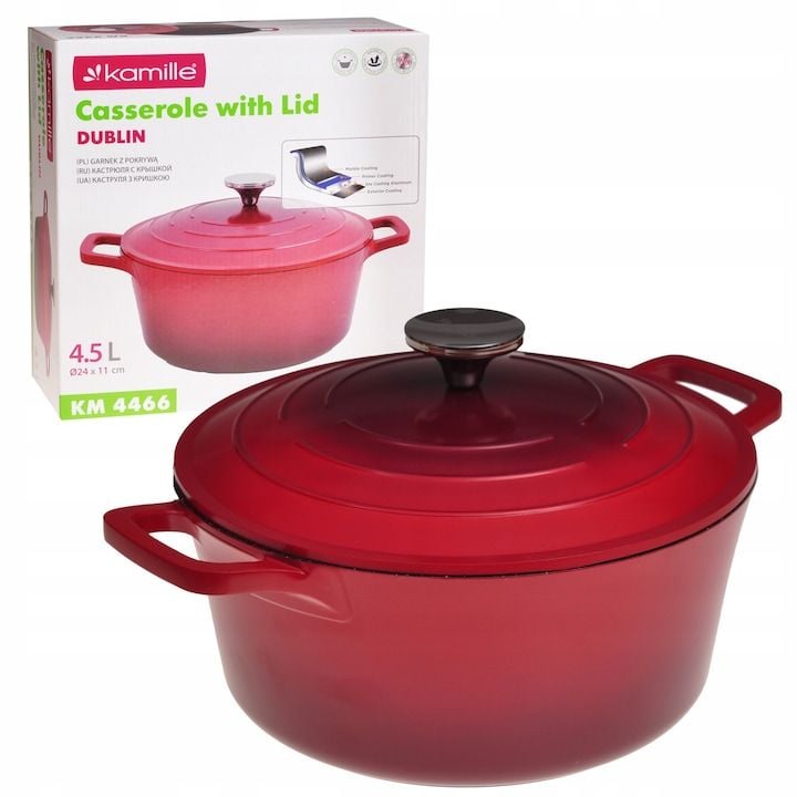 Oala Engros marmurata Kamille KM-4466, antiaderenta, din aluminiu, rezistenta la zgarieturi, 4.5L, 24x11cm