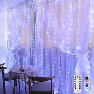 Instalatie perdea lumini ,engross,LED 3 x 2 m, USB, 8 Functii,Alb rece fir cupru