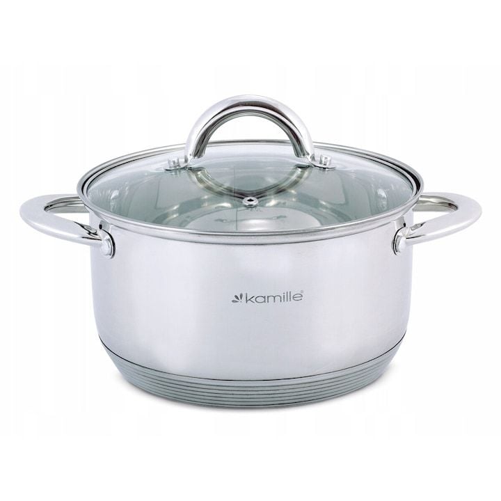 Oala Engros cu capac din sticla, 3.4 L, Kamille, din inox, 20x11.5cm, argintiu