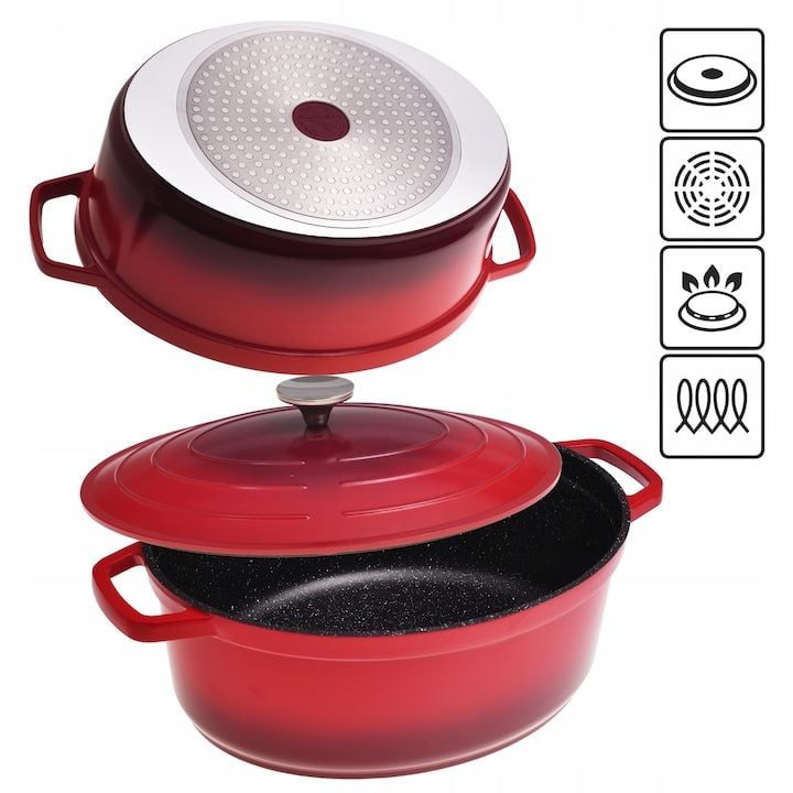 Oala Engros din aluminiu Kamille KM-4469, cu capac inclus, antiderapanta, 6L, 31x25x12cm