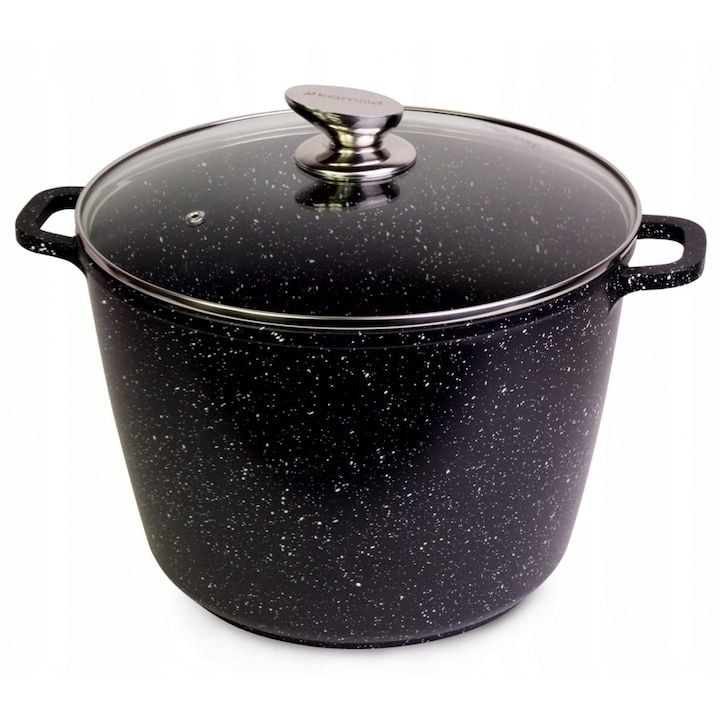 Cratita Engros inalta Kamille din aluminiu cu strat marmorat, compatibila cu inductie si gaz, cu capac ergonomic, 24 cm, 5 L