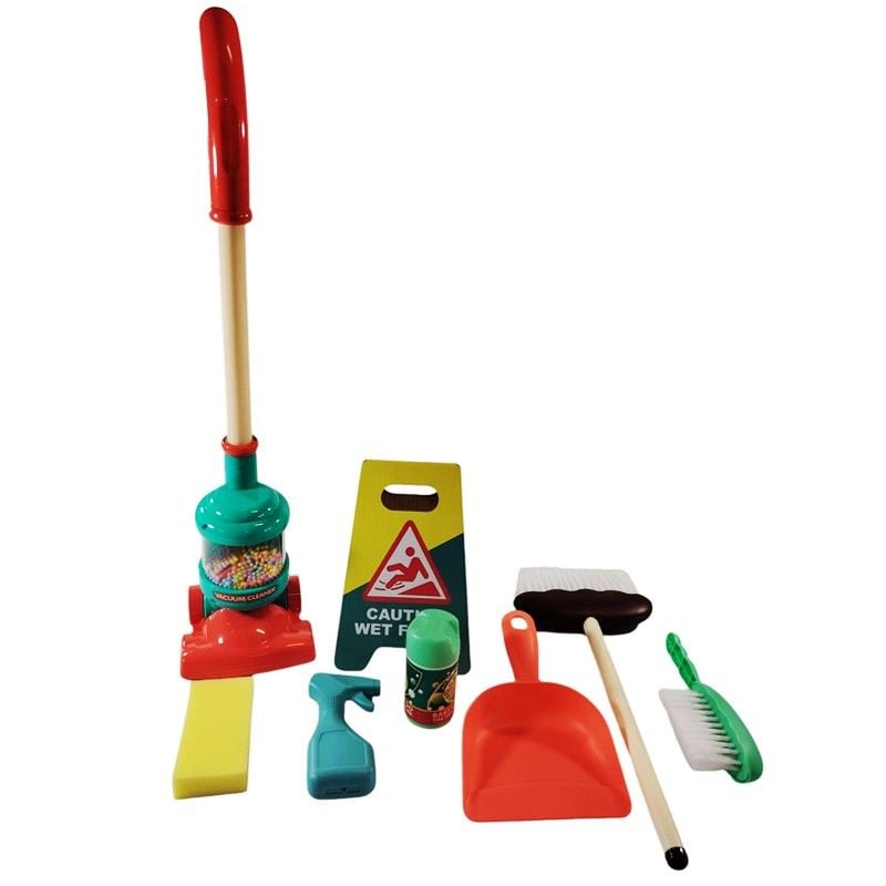 Set de curatenie pentru copii, 8 piese, aspirator, perii, racleta, lopatica, multicolor Engros