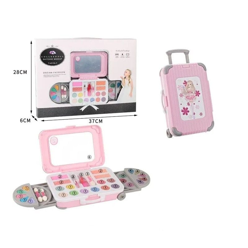 Set machiaj pentru copii, tip troller cu roti, 33 elemente, farduri, rujuri, oglinda, multicolor Engros