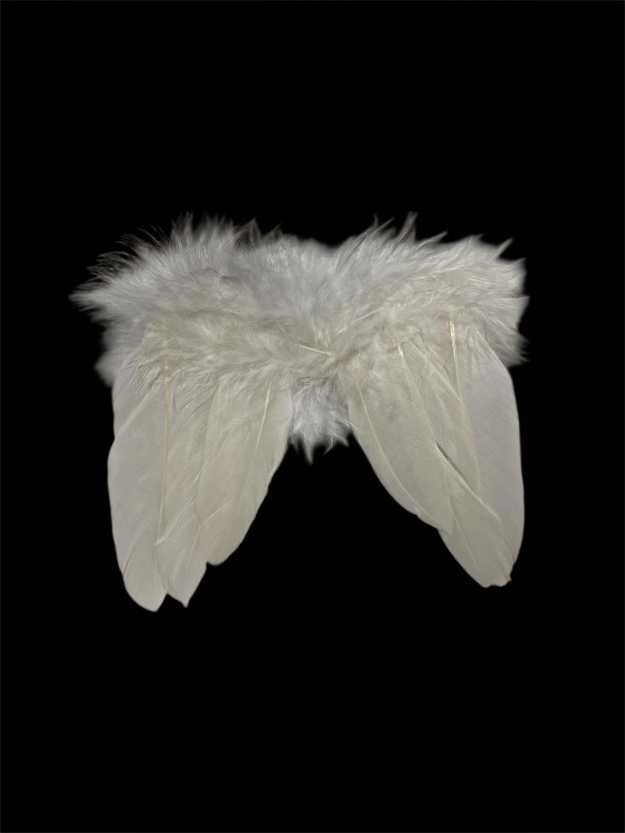 Decoratiune aripi de inger cu pene si puf, ALB, dimensiuni: 10 cm