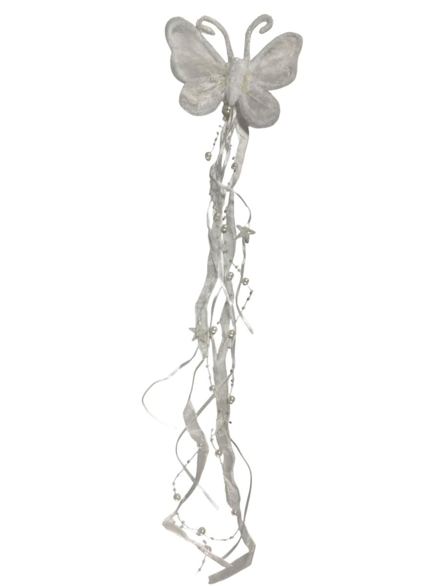 Decoratiune fluture cu pene, ALB, dimensiuni: 14 x 60 cm