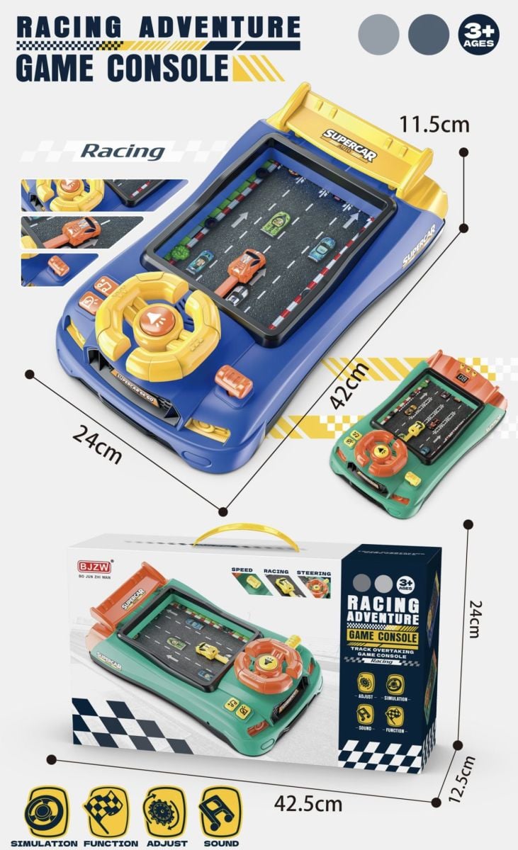 Consolă interactivă pentru copii “Racing Adventure Game Console” – joc mecanic tip mașinuță cu volan, sunete și funcție de simulare condus 3+ ani, En-gros