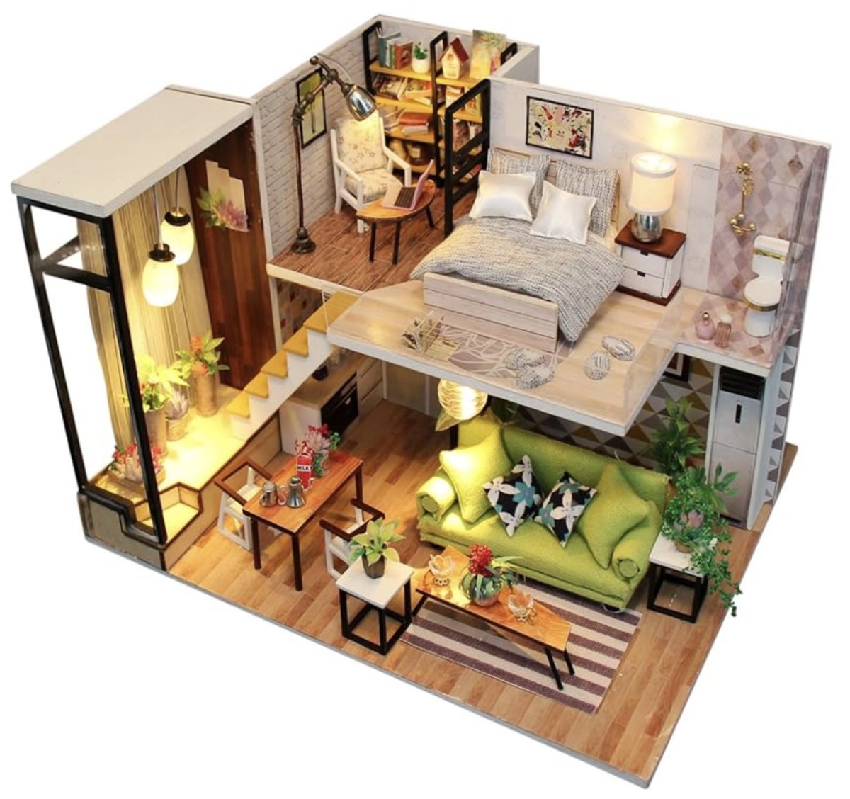 Casă în miniatură DIY “Nordic Romance” cu iluminare LED – kit complet pentru construcție artizanală, decor modern și cadou creativ, En-gros