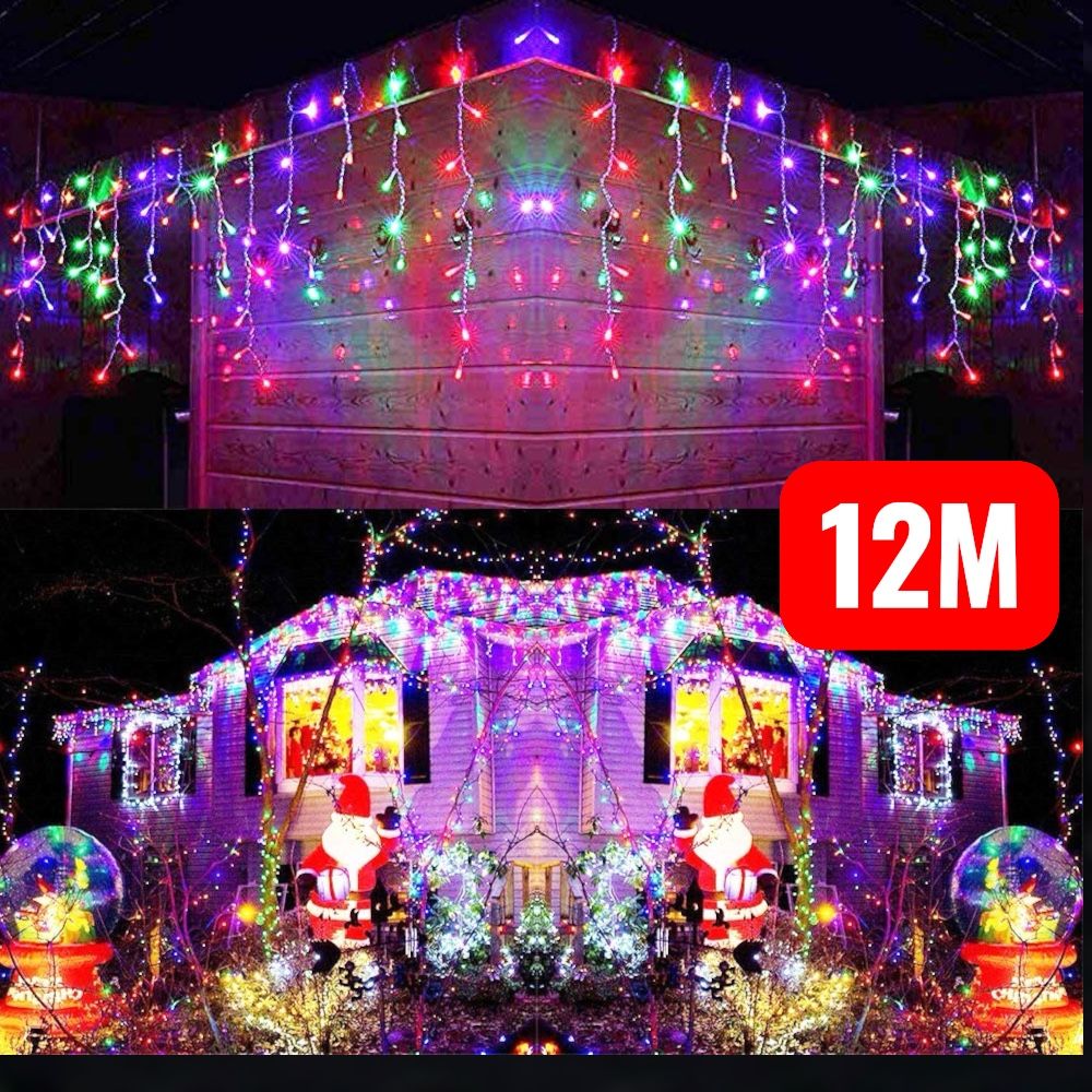 Instalatie Craciun Turturi, 12 m, 300 Led-uri, 8 jocuri de lumini, Franjuri, Exterior/Interior, Fir Alb, Interconectabila,MULTICOLOR ,EN GROSS