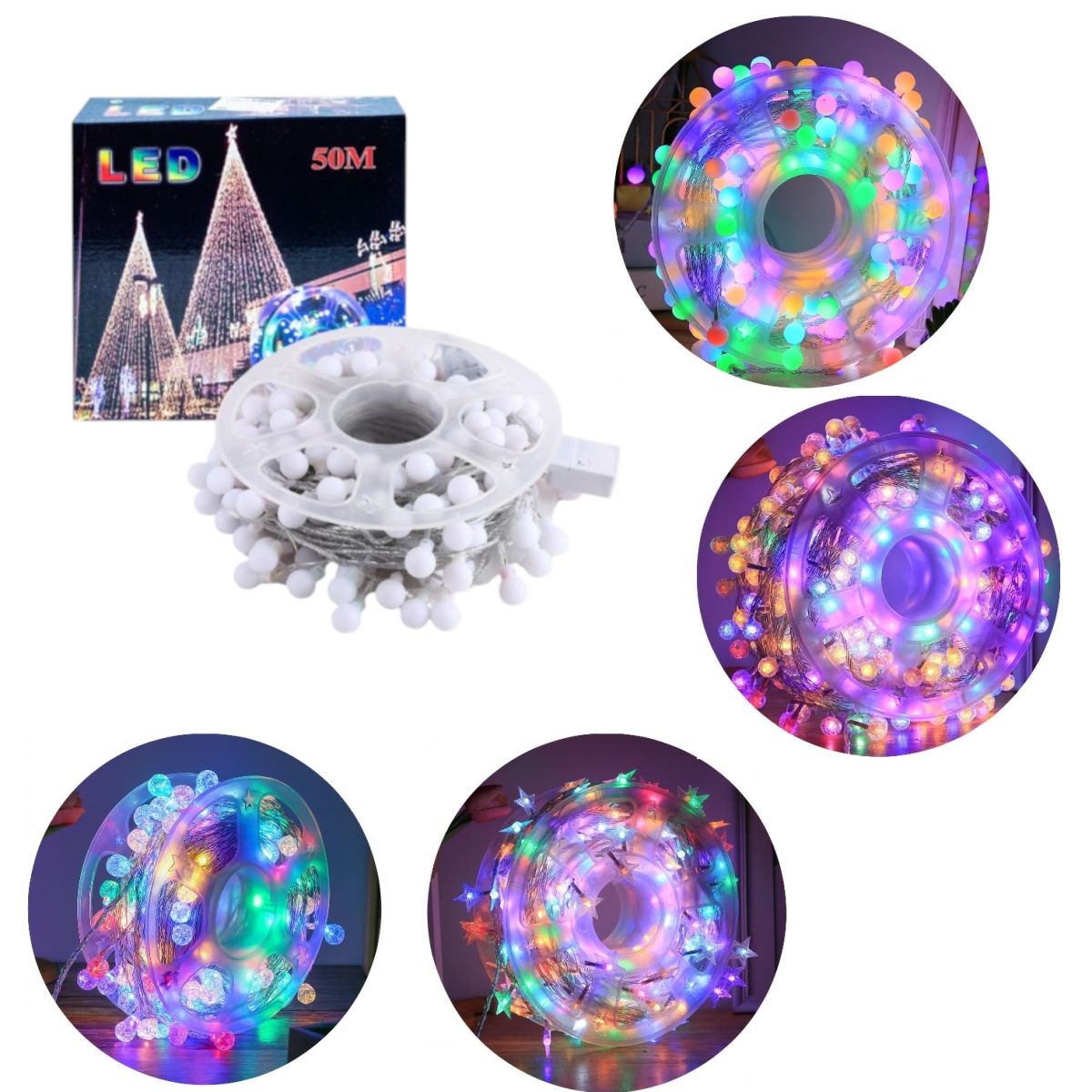 Instalație Fir pe Rolă 35m, 140 LED-uri Globuleț 2cm, Lumină Multicoloră, Diferite Modele, Interior și Exterior Engros