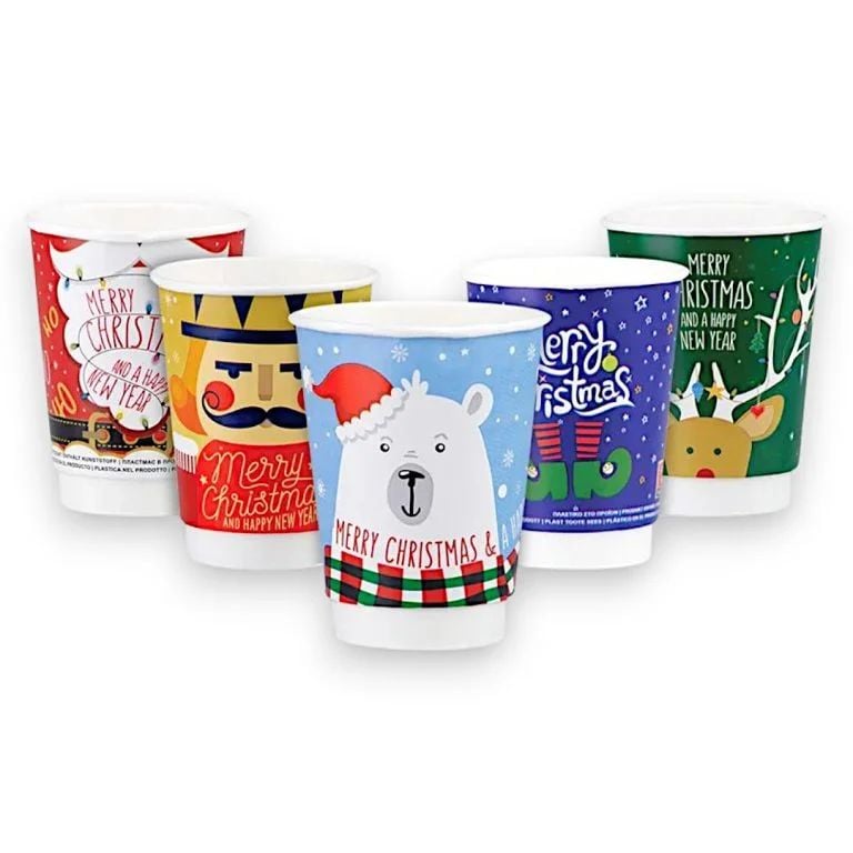 PAHARE CARTON CU PERETE DUBLU „CHRISTMAS” 12 oz-350 ml (25 buc/set)