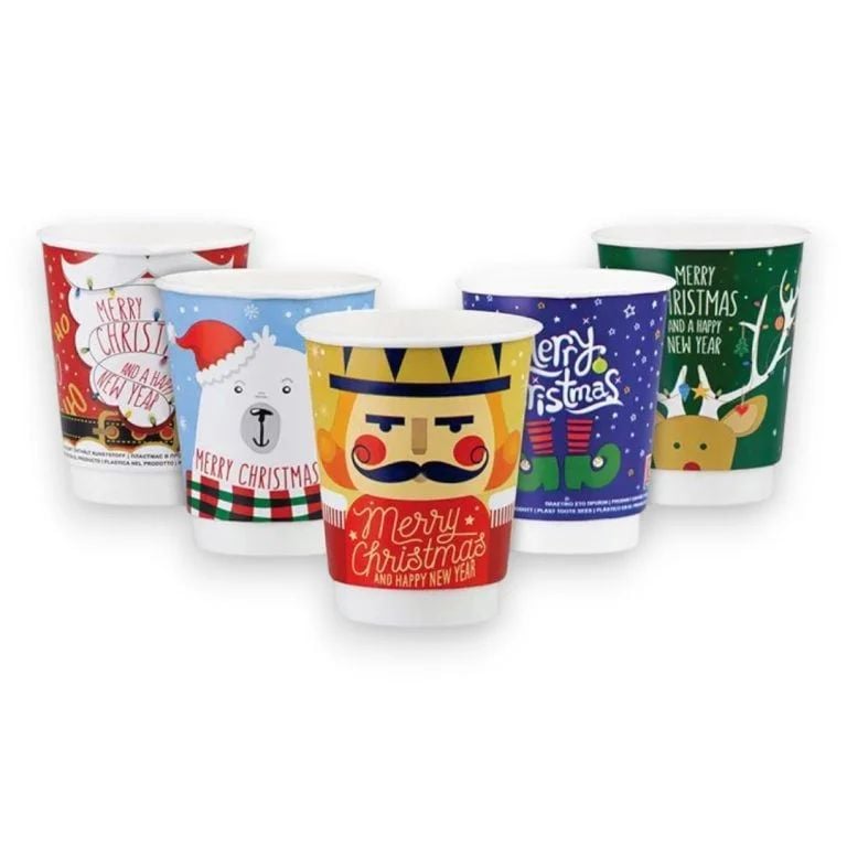 PAHARE CARTON CU PERETE DUBLU „CHRISTMAS” 8 oz-230 ml (25 buc/set)