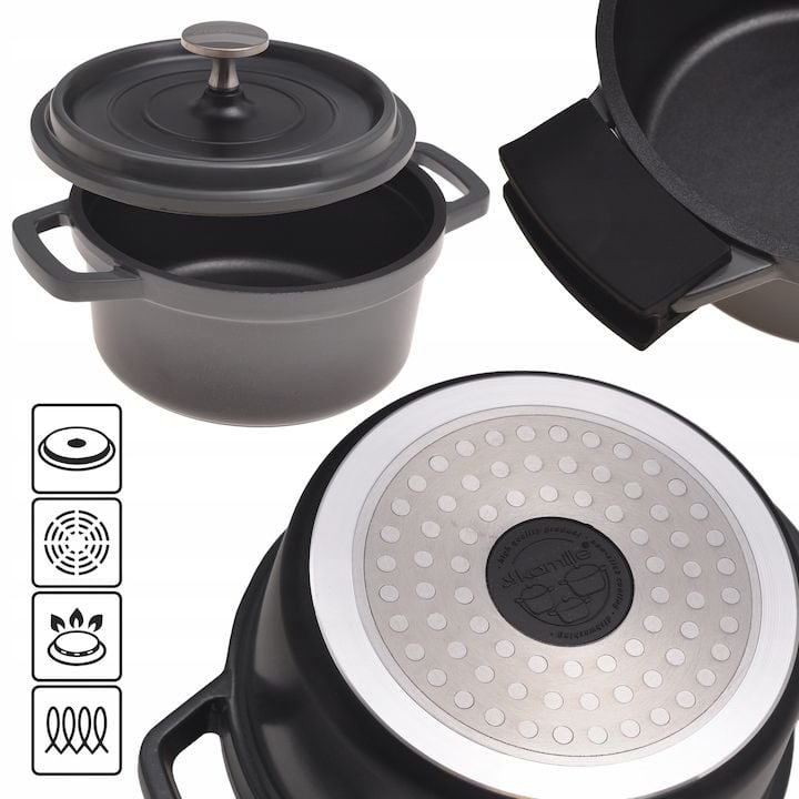 Oala Engros traditionala Kamille KM-4455, din aluminiu, antiaderenta, 1.5L, 16x8cm