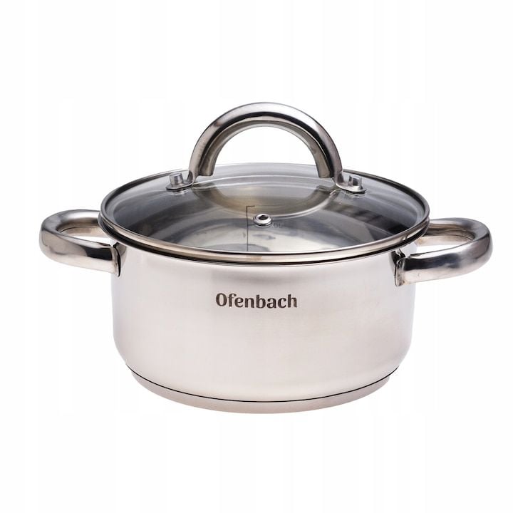Oala Engros cu capac din sticla, Ofenbach, din Inox, 1.5 L, 16 cm, Argintiu / Transparent