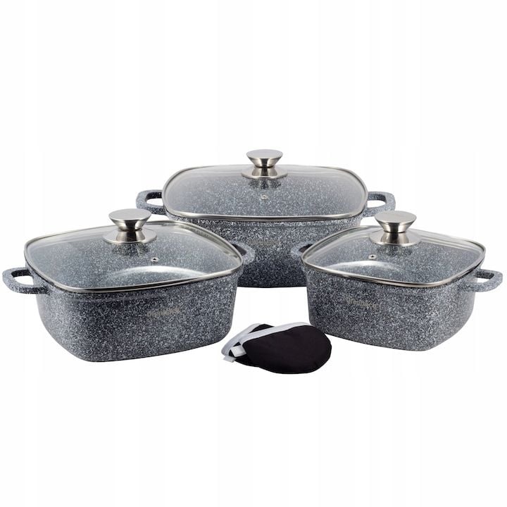 Set Engros de oale granitice cu 6 elemente Ofenbach, 2,3L, 4,4L, 6,5L, rezistent la zgarieturi, inductie