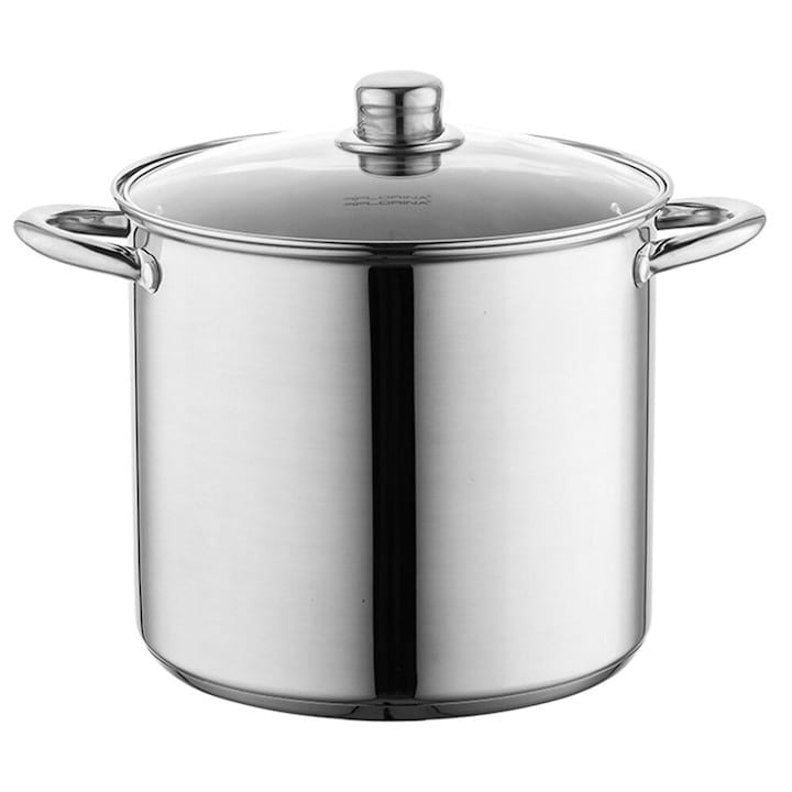Oala Engros inalta din otel 3,2 L cu capac din sticla 18 cm, din inox Florina Caro cu inductie gaz