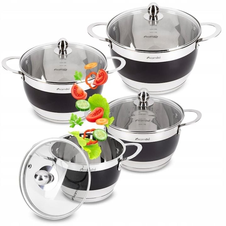 Set Engros de Oale Kamille 4 piese (2, 0 L / 2, 7 L / 6, 5 L / 9, 0 L), din Inox, Compatibile Inductie