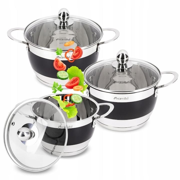 Set Engros de Oale Kamille 3 piese (2, 0 L / 2, 7 L / 3, 6 L), din Otel Inoxidabil, Compatibil cu Indutie