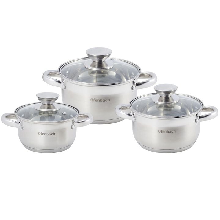 Set Engros de 3 oale din inox Ofenbach, 5-strat inductiv, argintiu