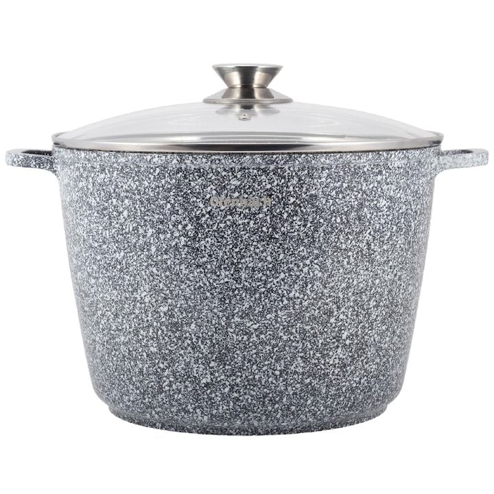 Oala Engros granitica cu capac, Kamille, din Aluminiu, 6.2 L, 24x16.5 cm, Gri