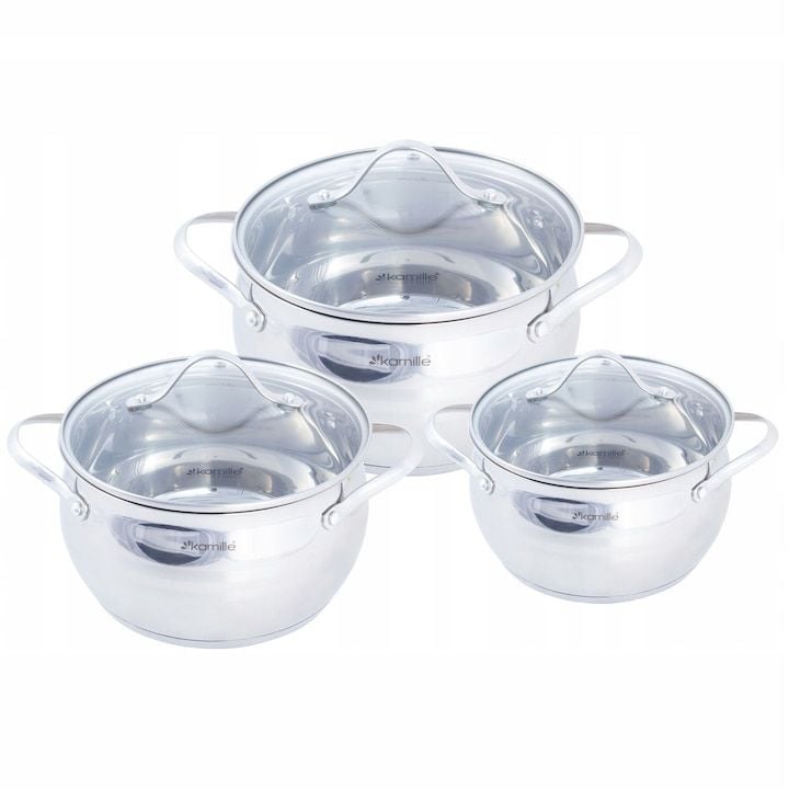 Set Engros de oale din inox Kamille KM-5911, inductie, cu capacitate variabila, 3 piese