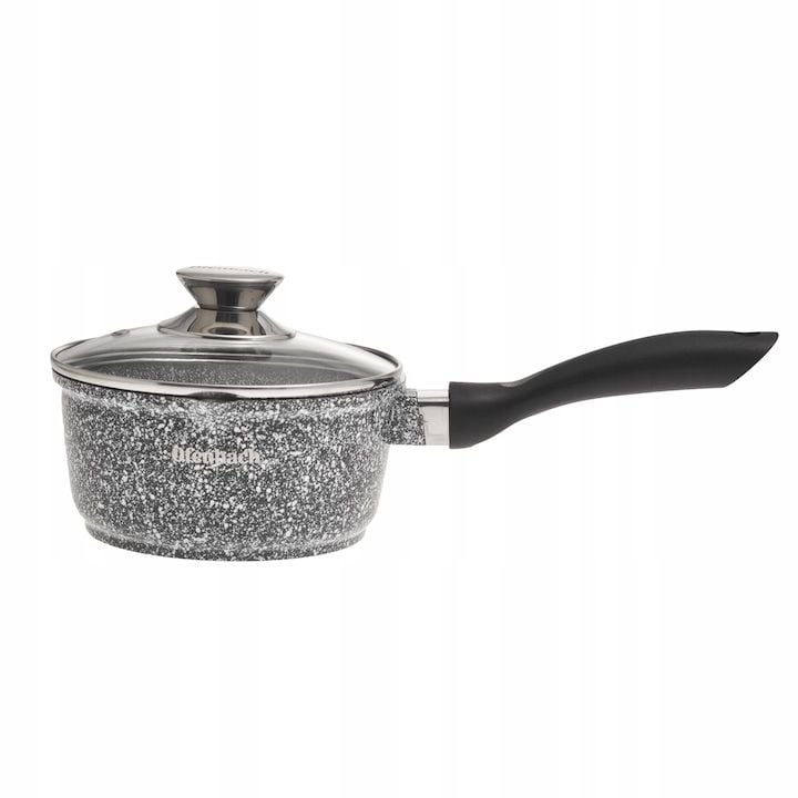Cratita Engros, Kamille, din Granit, cu Capac de Sticla, 1.35 L, 16 cm, Pentru toate sursele de caldura, Gri