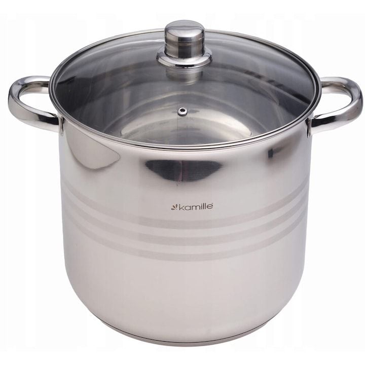 Oala Engros din otel de 13 L cu capac Oala din otel inoxidabil 28 cm Kamille 5405 gaz cu inductie