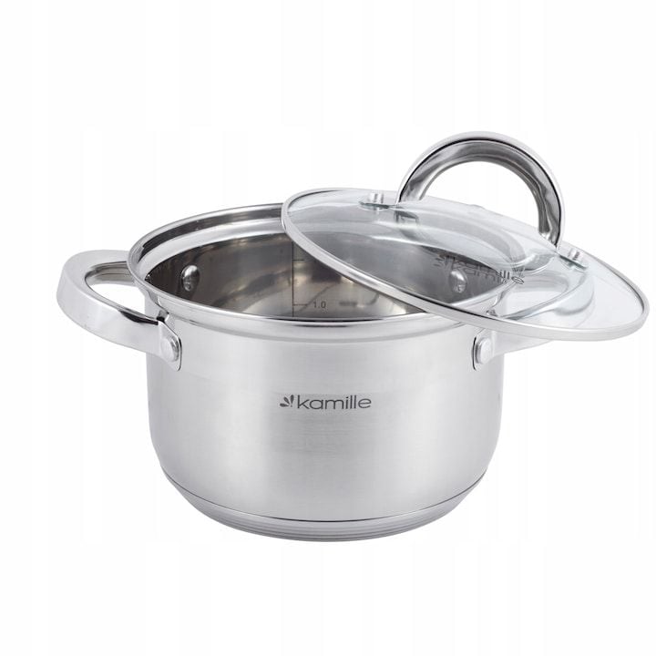 Set Engros de 8 oale de bucatarie Kamille, din Otel inoxidabil, 2.1/2.9/3.9/6.5L, 16/18/20/24 cm, Argintiu