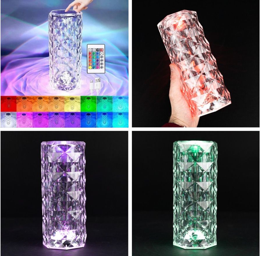 Lampa de masa decorativa LED Q-TL152, culoare RGB, control touch si telecomanda, cristal