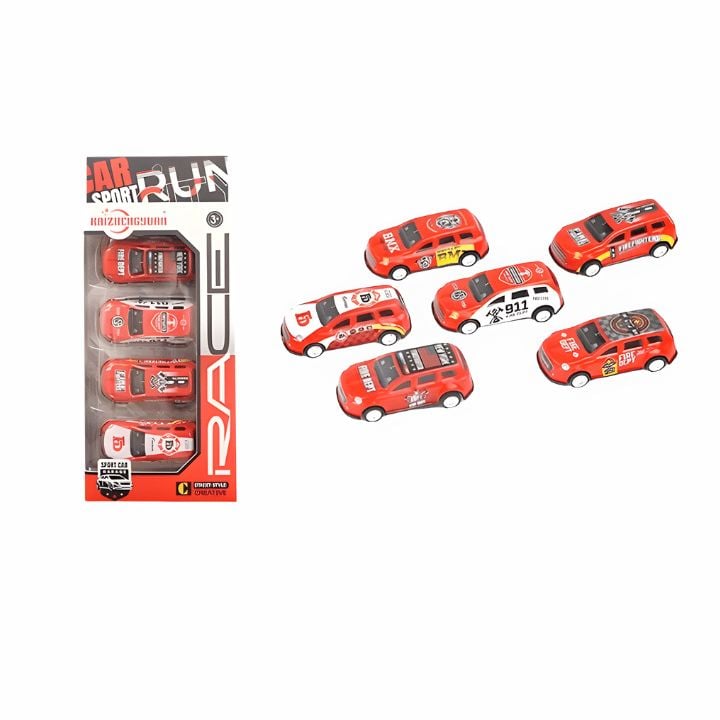 Set 6 Masinute Metalice Tip Pompieri, Culoare Rosie, Pull-Back, Jucarii pentru Copii 3+ Engros