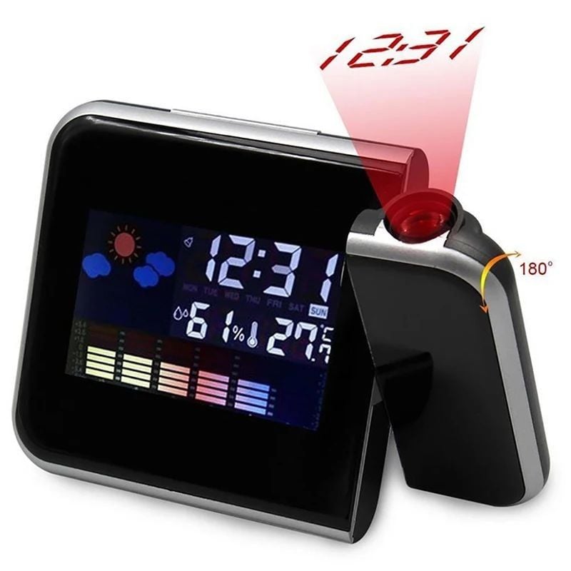 Ceas de birou, proiector cu LED reglabil, ecran LCD, alarma, data, statie meteo de interior Engros