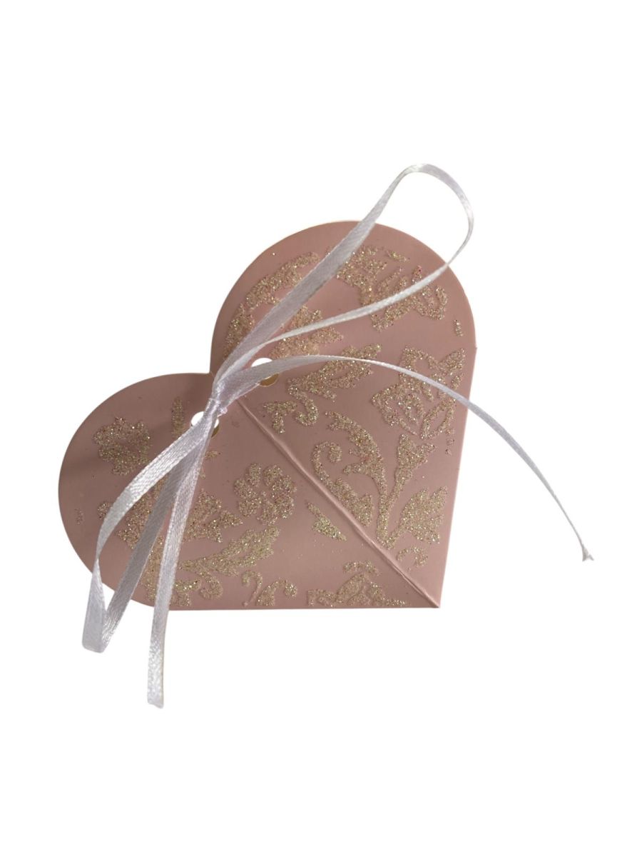Cutiuta marturie in forma de inima cu sclipici, 12/set, ROZ