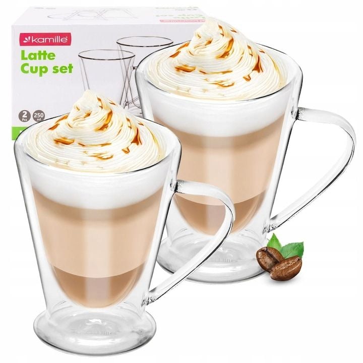 Set Engros de 2 Cani termice cu pereti dubli Kamille, 250 ml – pentru cafea, latte, ceai sau bauturi reci