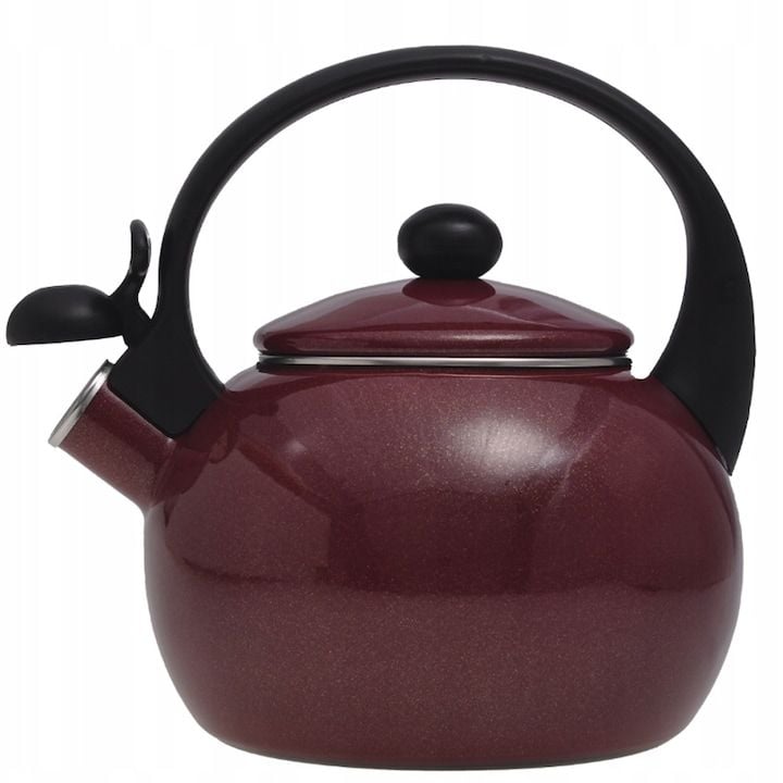 Ceainic Engros traditional cu fluier, 2.2 l, Kamille, KM-1038C, emaliat, rosu burgund