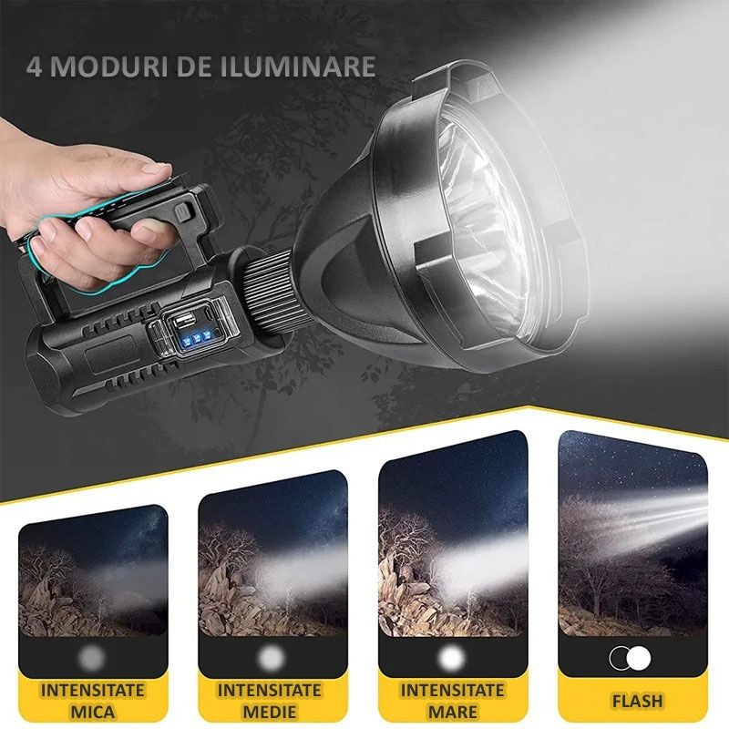 Lanterna LED portabila cu trepied,engross, functie de Powerbank, incarcare USB, 4 moduri de iluminare, LED nivel baterie, Waterproof, P50